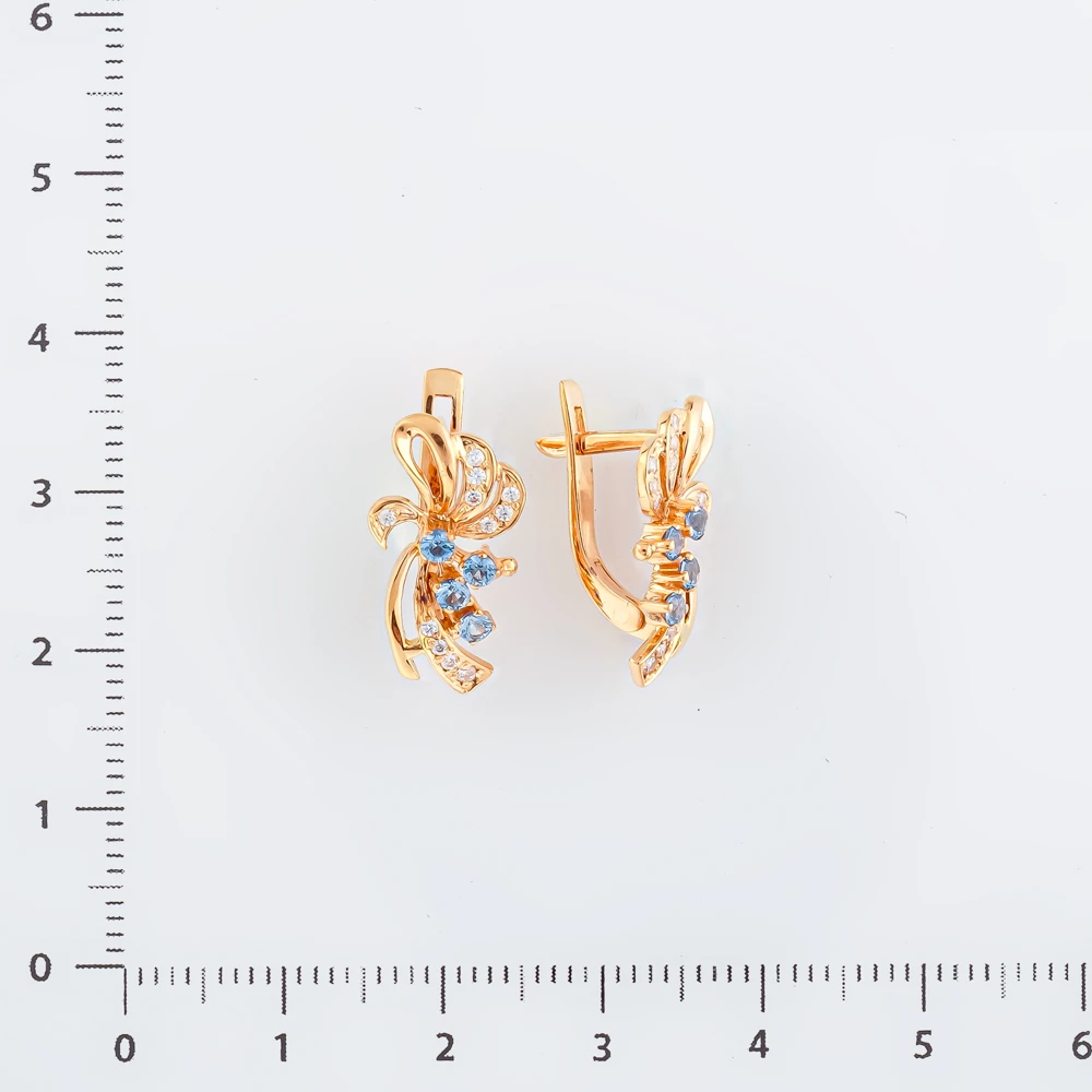 Серьги с фианитом из красного золота 585 пробы