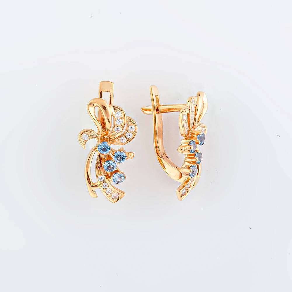 Серьги с фианитом из красного золота 585 пробы