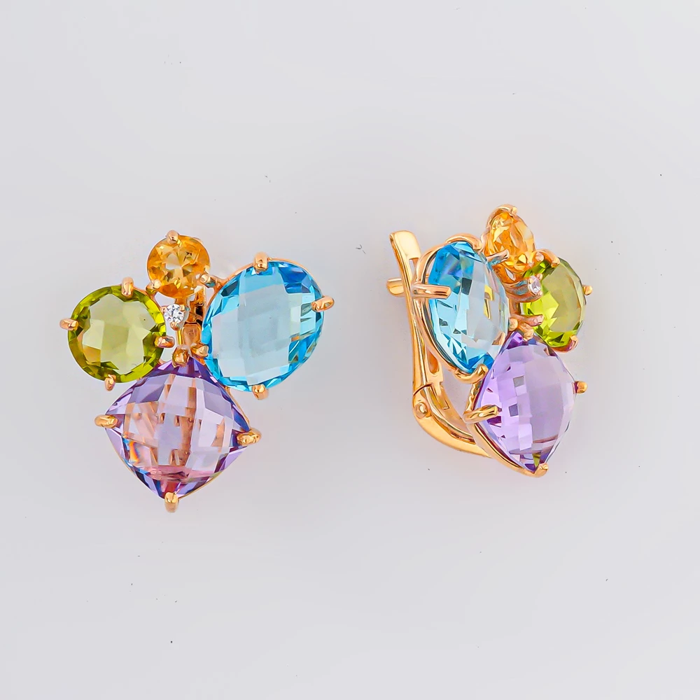 Серьги с аметистом из красного золота 585 пробы