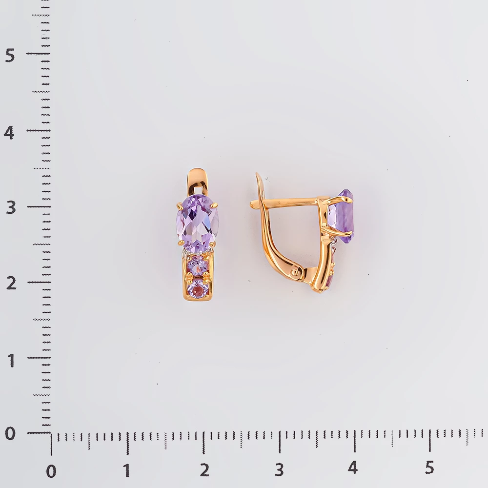 Серьги с аметистом из красного золота 585 пробы