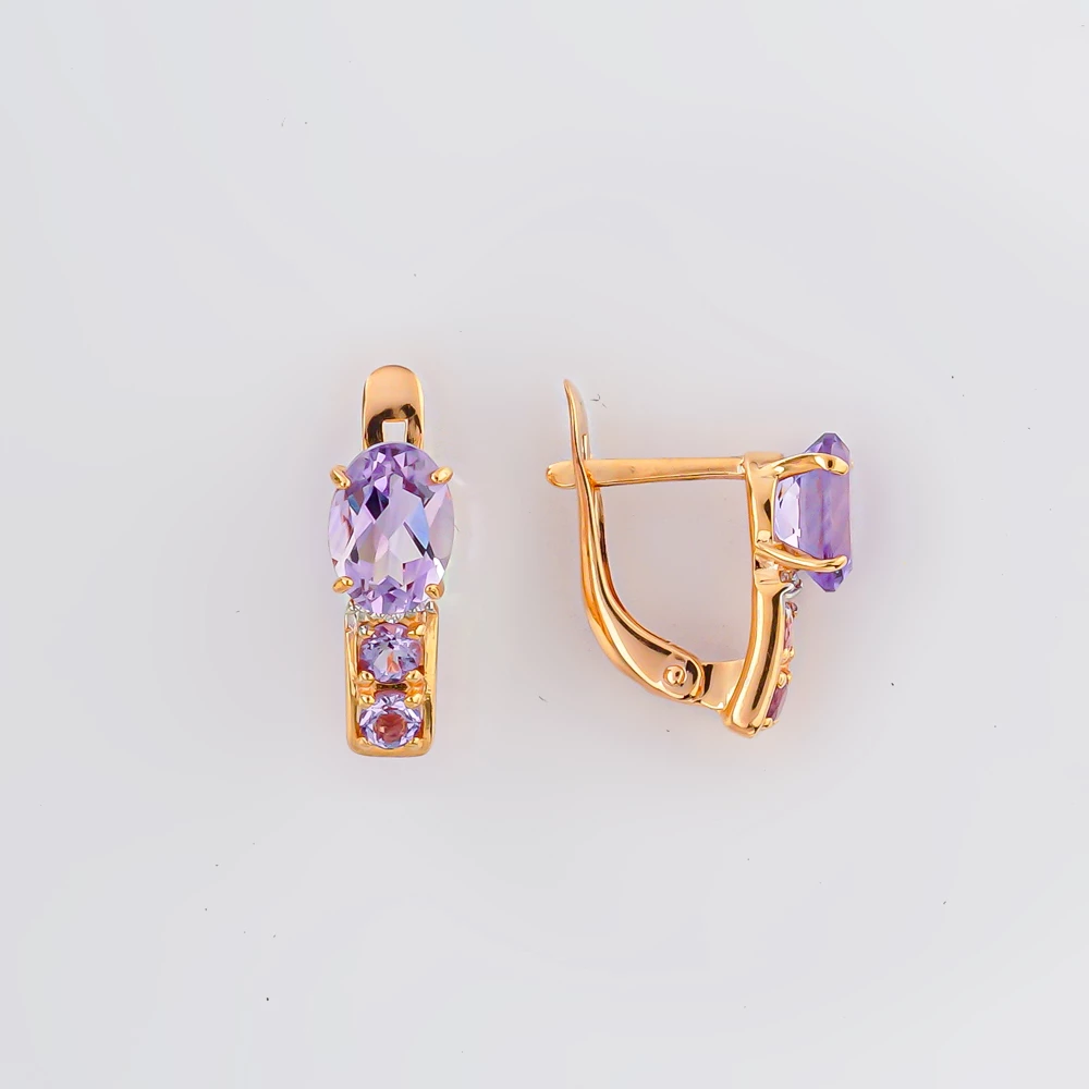 Серьги с аметистом из красного золота 585 пробы