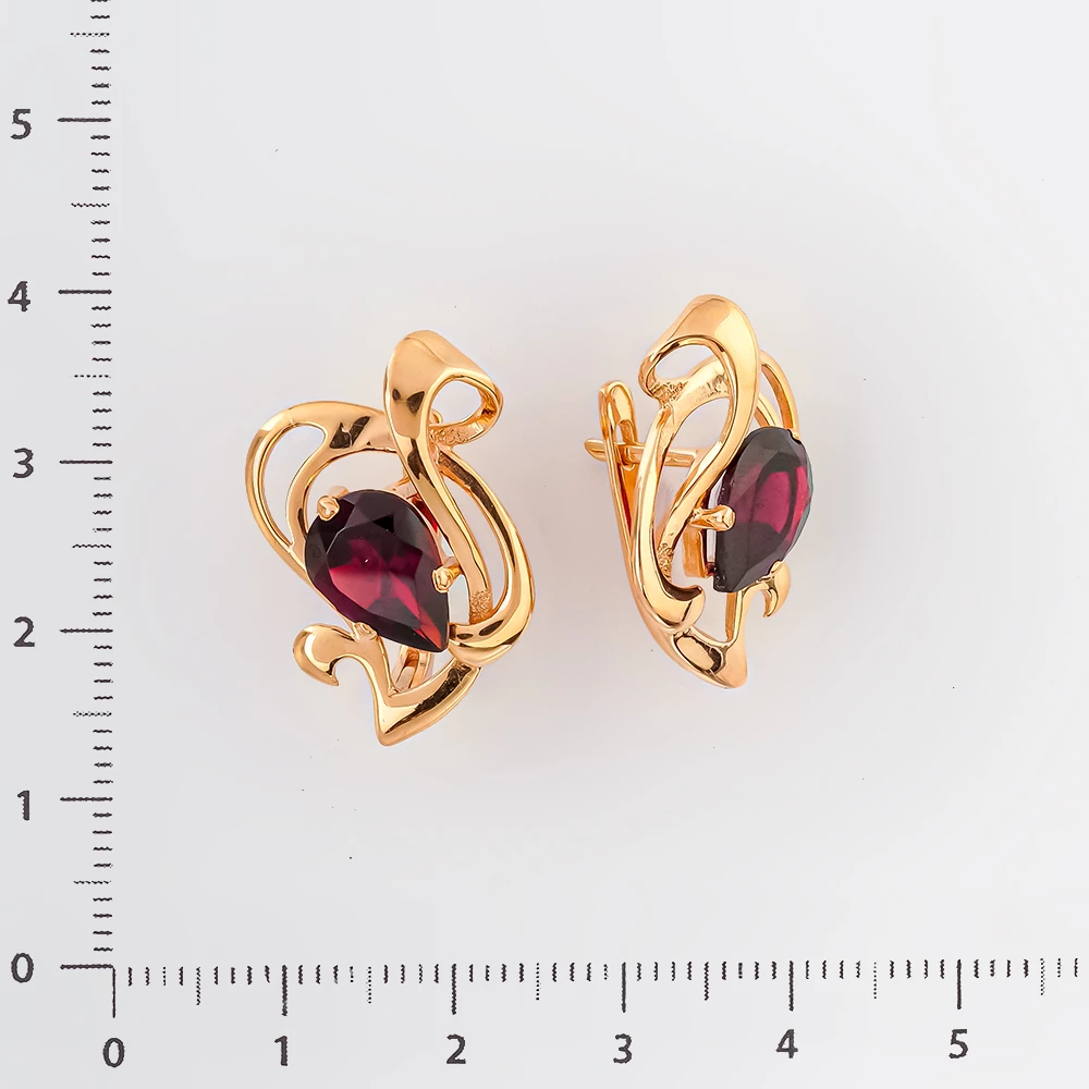 Серьги с гранатом из красного золота 585 пробы