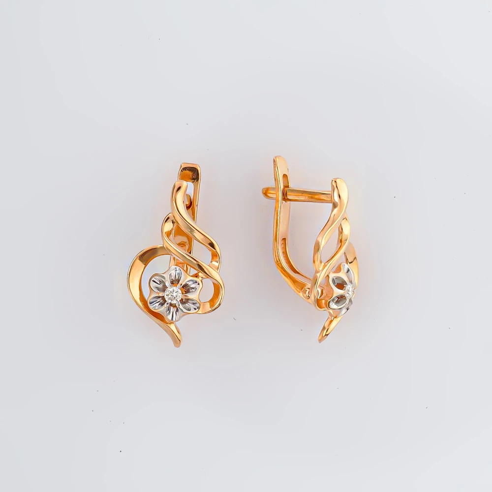 Серьги с бриллиантом из красного золота 585 пробы