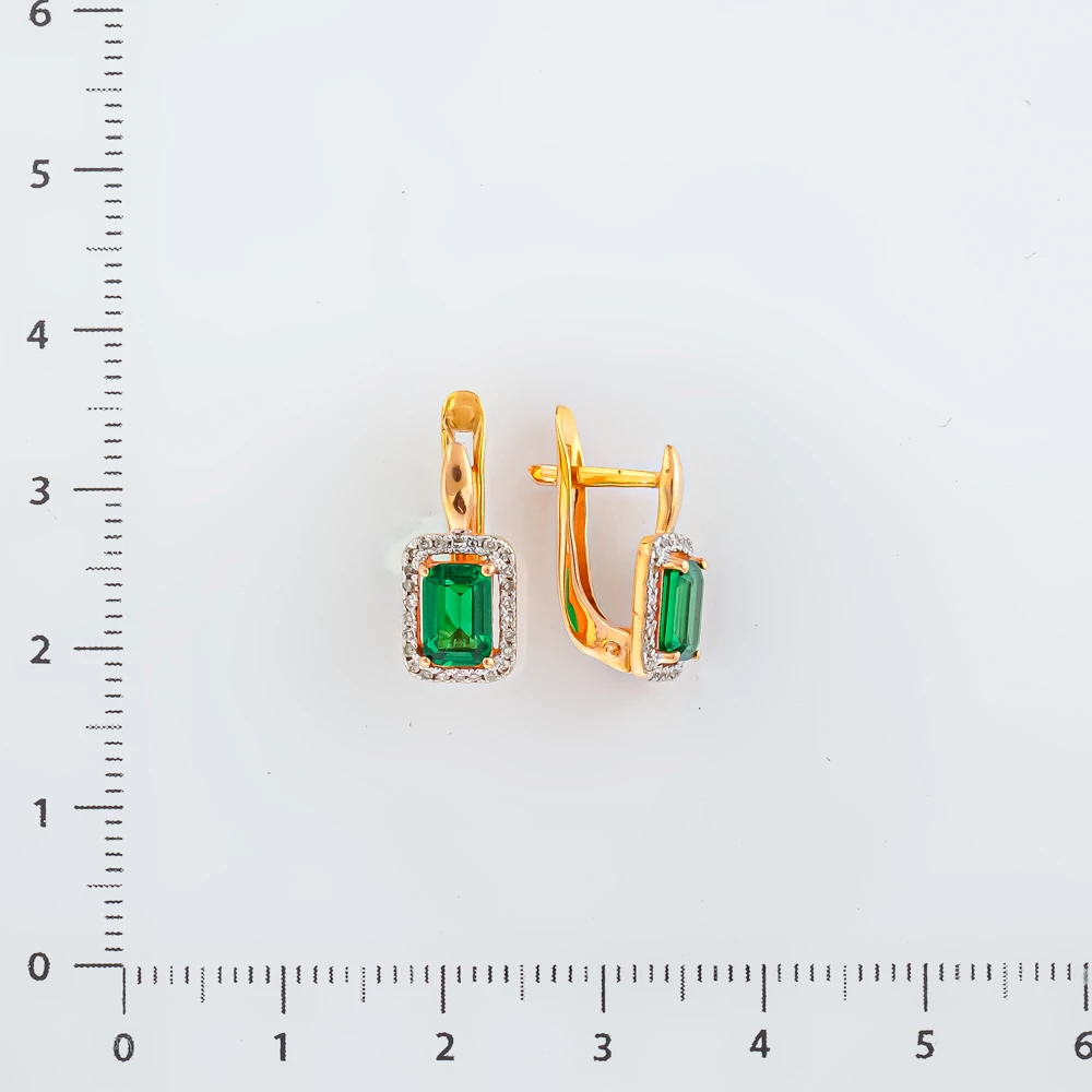 Серьги с изумрудом синтетическим из красного золота 375 пробы
