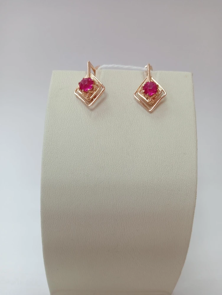 Серьги с фианитом из красного золота 583 пробы