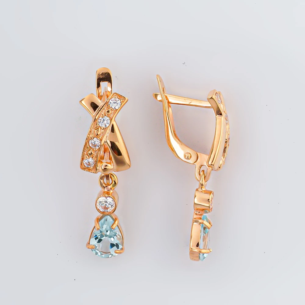 Серьги с топазом из красного золота 585 пробы