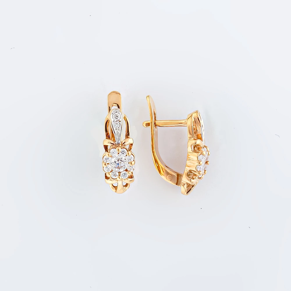Серьги с фианитом из красного золота 375 пробы