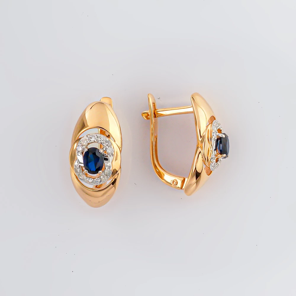 Серьги с сапфиром синтетическим из красного золота 585 пробы