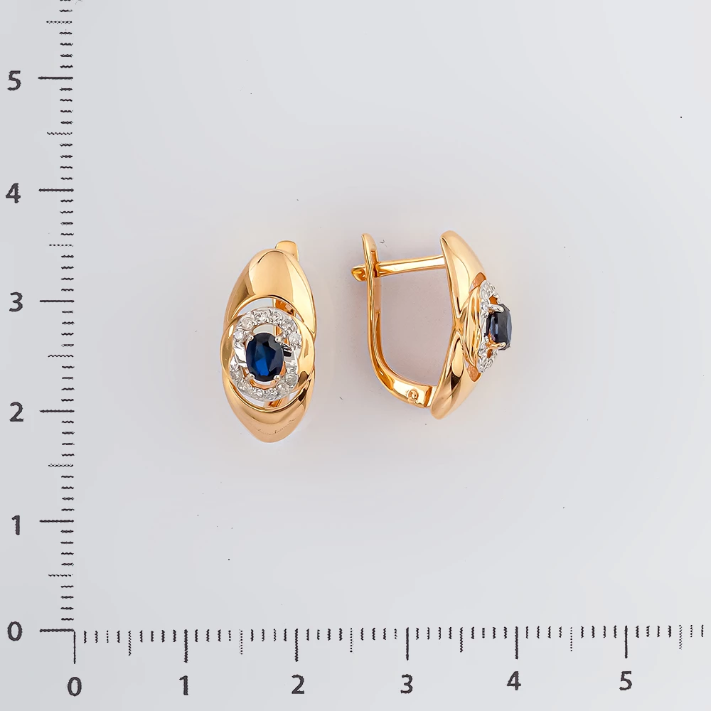 Серьги с сапфиром синтетическим из красного золота 585 пробы