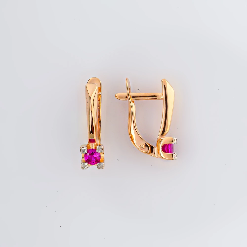 Серьги с рубином синтетическим из красного золота 585 пробы