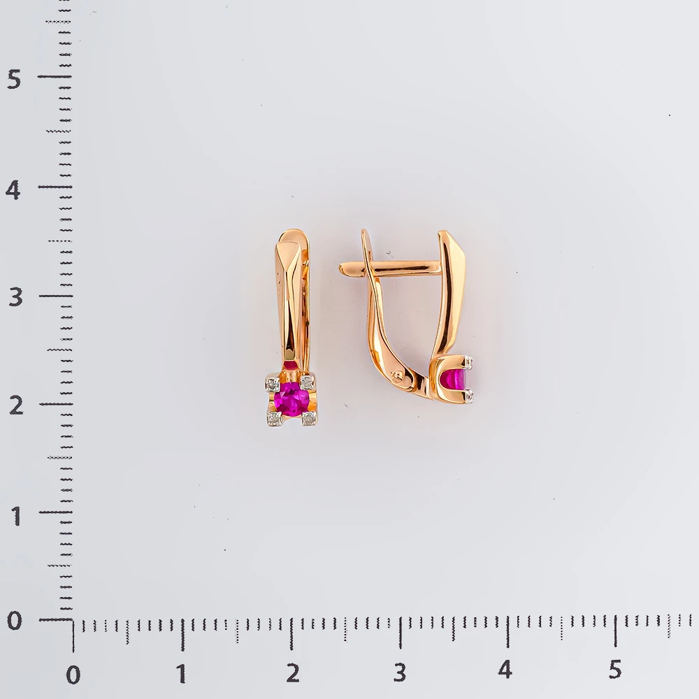 Серьги с рубином синтетическим из красного золота 585 пробы