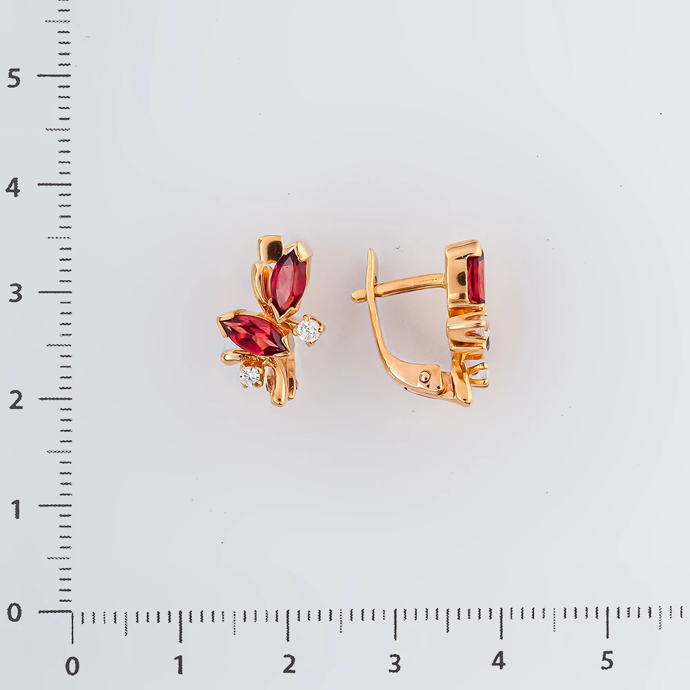 Серьги с гранатом из красного золота 585 пробы