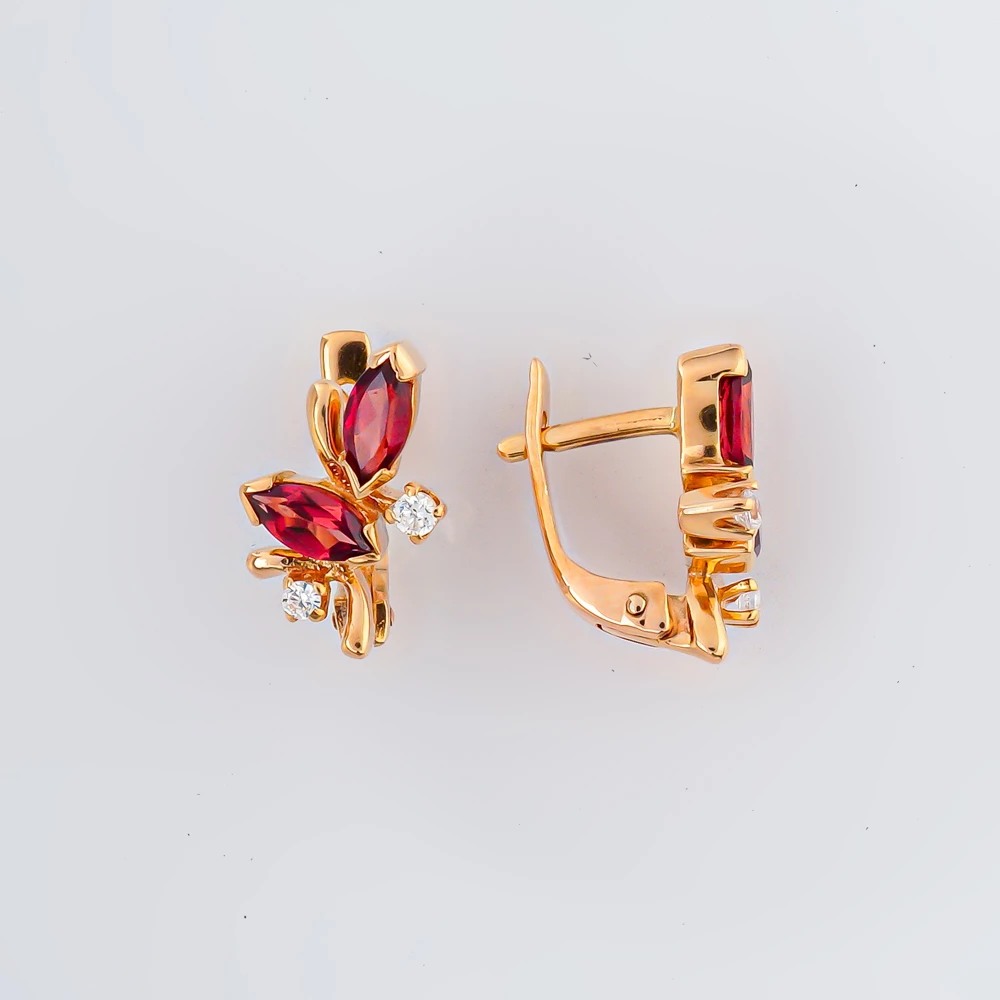 Серьги с гранатом из красного золота 585 пробы