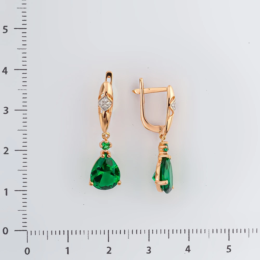 Серьги с изумрудом синтетическим из красного золота 585 пробы