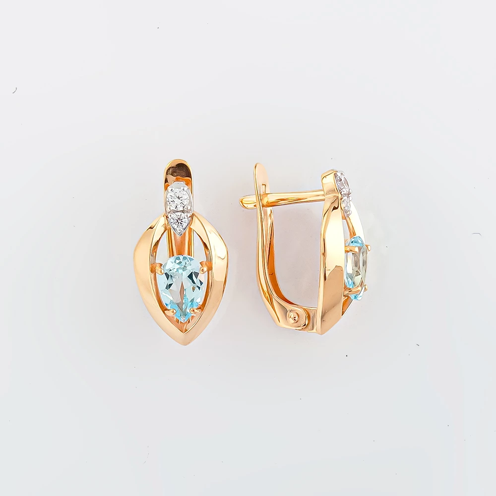 Серьги с топазом из красного золота 585 пробы