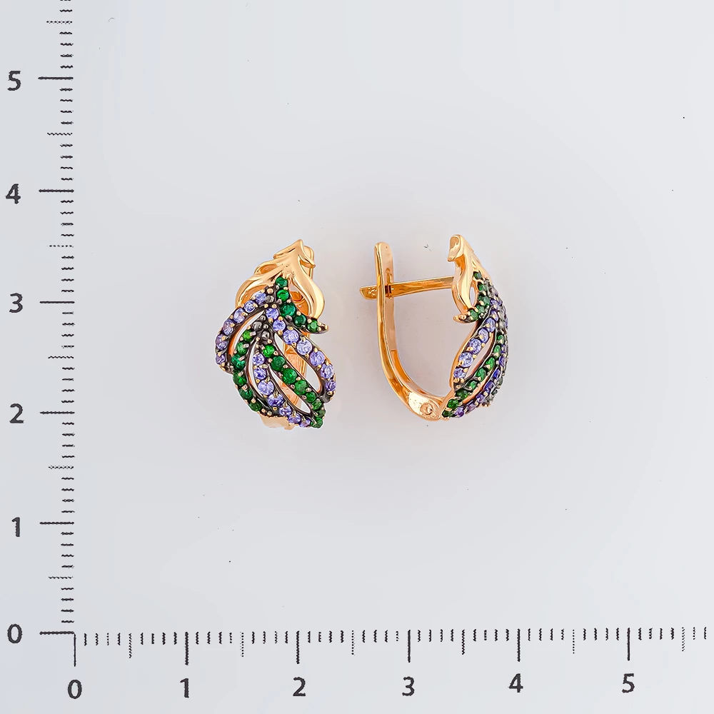 Серьги с фианитом из красного золота 585 пробы