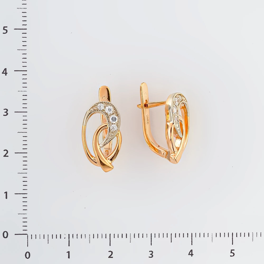 Серьги с фианитом из красного золота 585 пробы