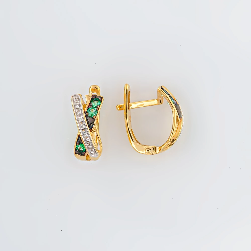 Серьги с изумрудом из желтого золота 585 пробы