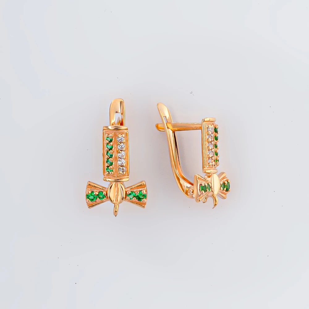 Серьги с фианитом из красного золота 585 пробы