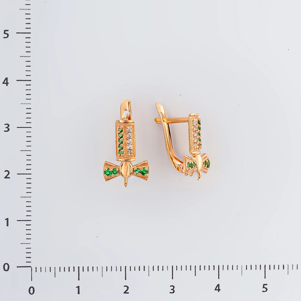 Серьги с фианитом из красного золота 585 пробы