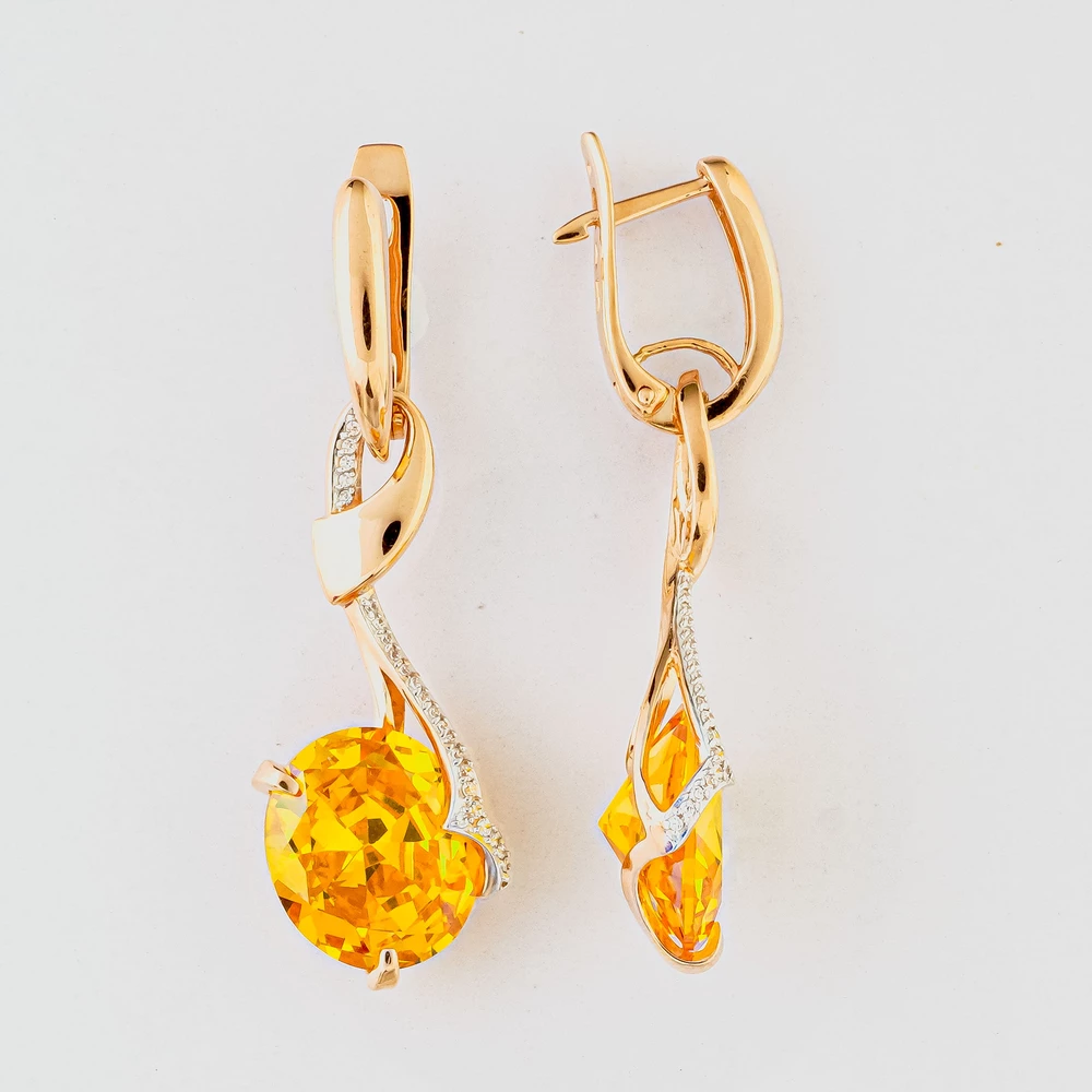 Серьги с ситаллом из красного золота 585 пробы