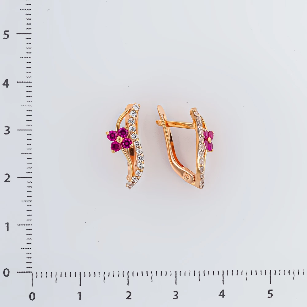 Серьги с рубином синтетическим из красного золота 585 пробы