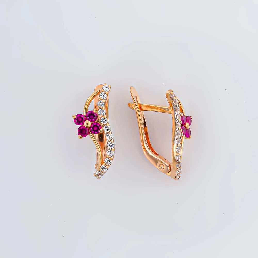 Серьги с рубином синтетическим из красного золота 585 пробы