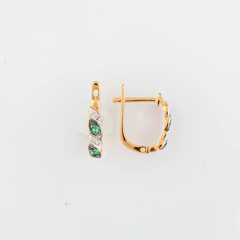 Серьги с изумрудом из красного золота 585 пробы