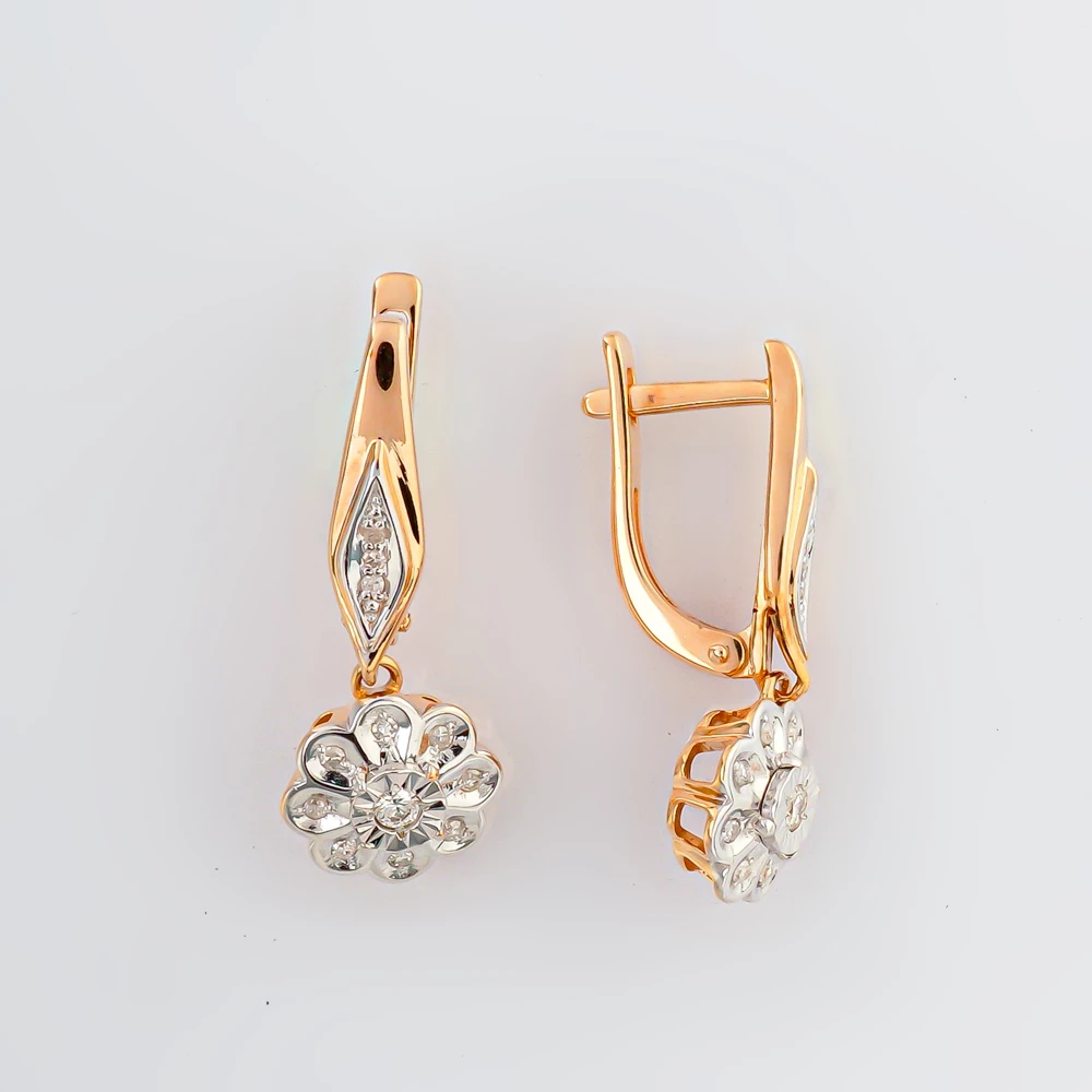 Серьги с бриллиантом из красного золота 585 пробы