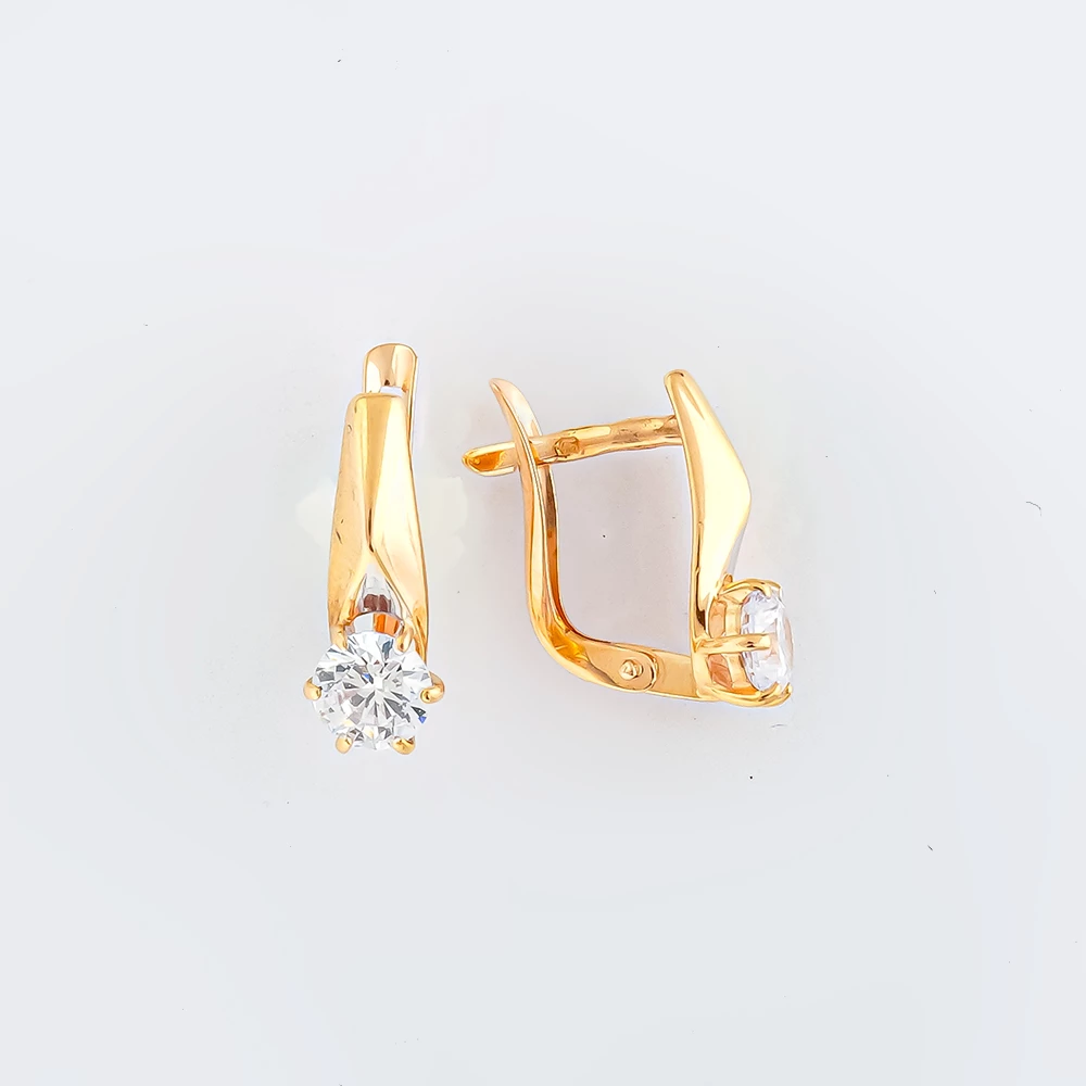 Серьги с фианитом из красного золота 585 пробы