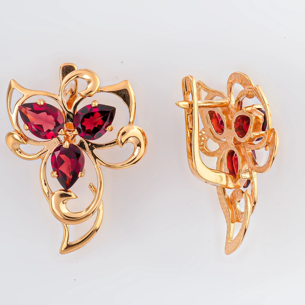 Серьги с гранатом из красного золота 585 пробы