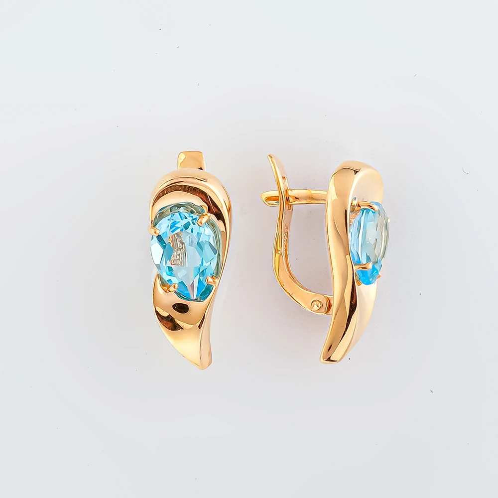 Серьги с топазом из красного золота 585 пробы