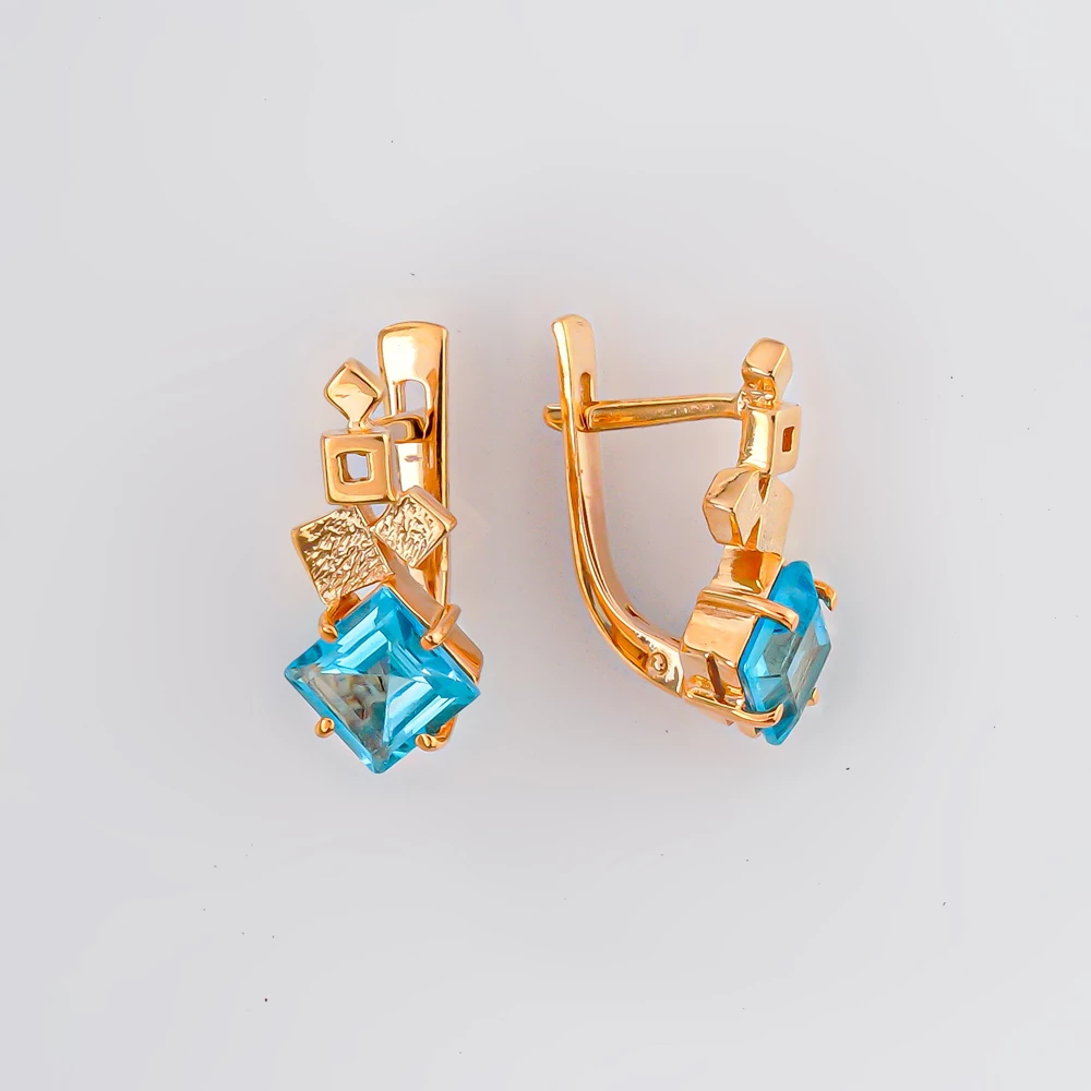 Серьги с топазом из красного золота 585 пробы