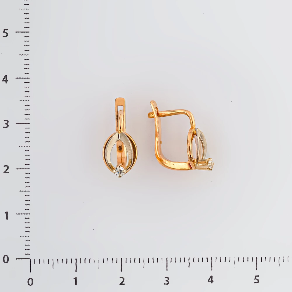 Серьги с фианитом из красного золота 585 пробы