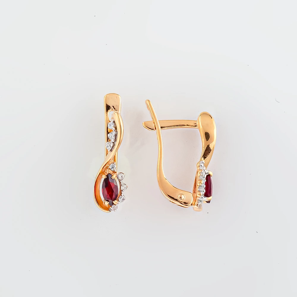 Серьги с гранатом из красного золота 585 пробы