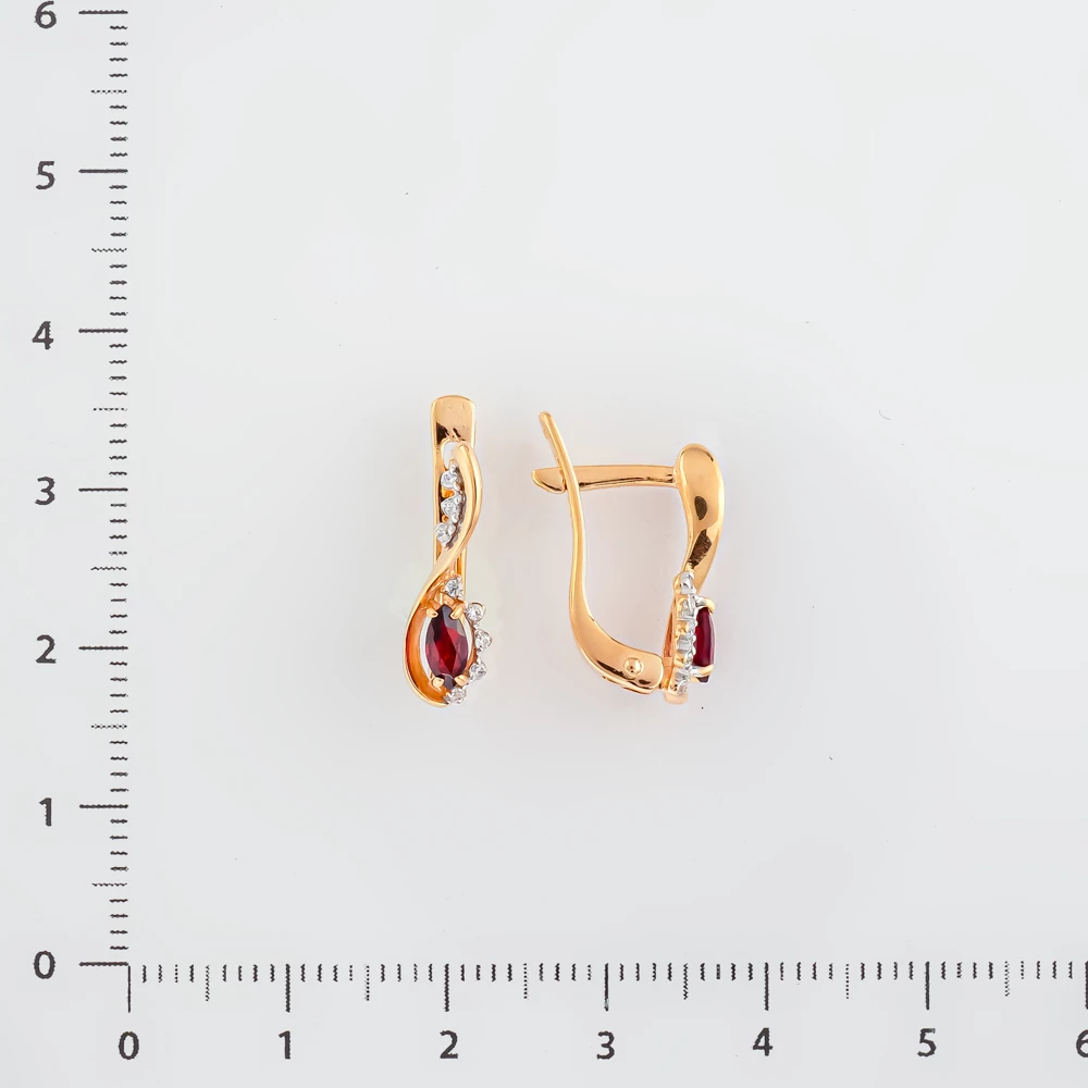 Серьги с гранатом из красного золота 585 пробы