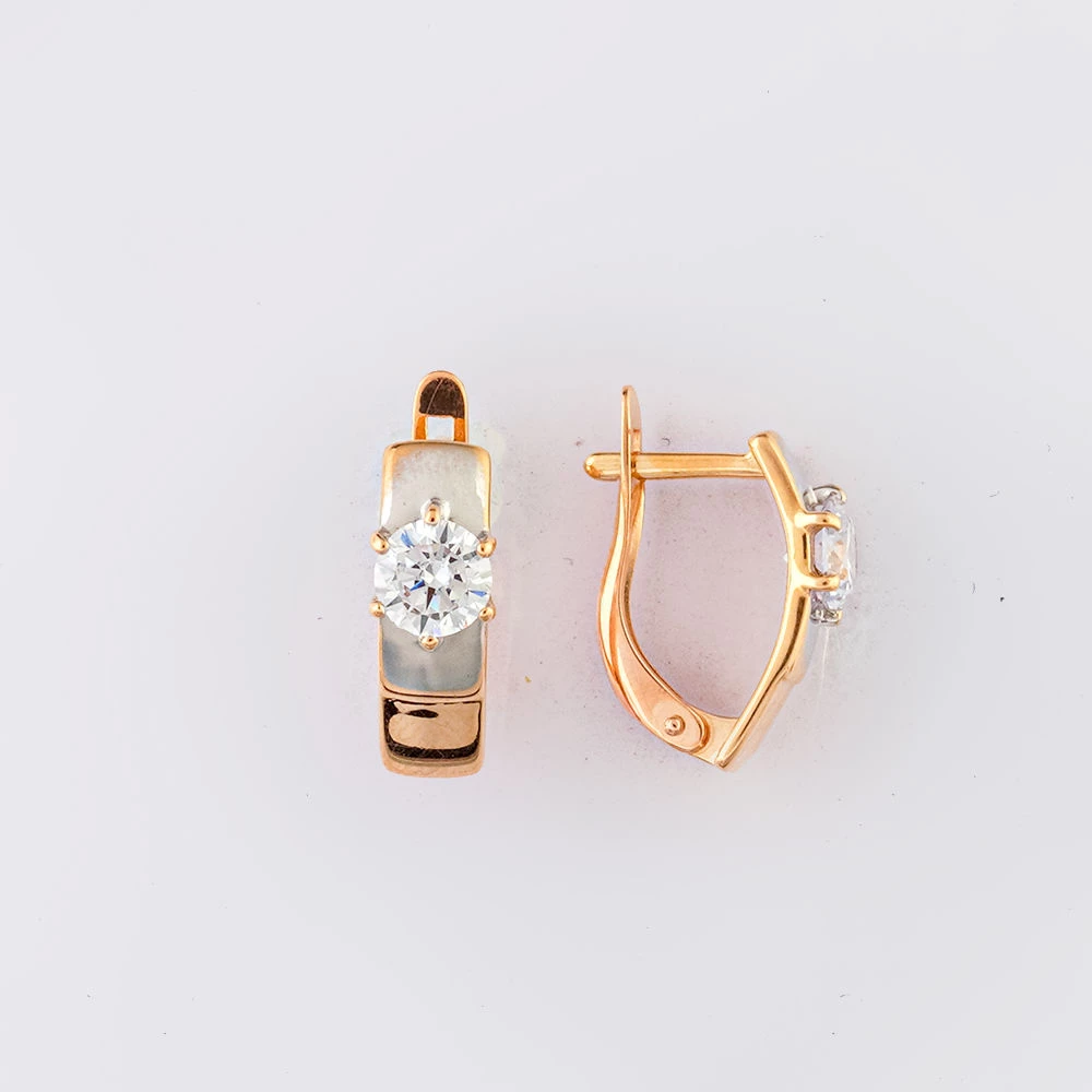Серьги с фианитом из красного золота 585 пробы