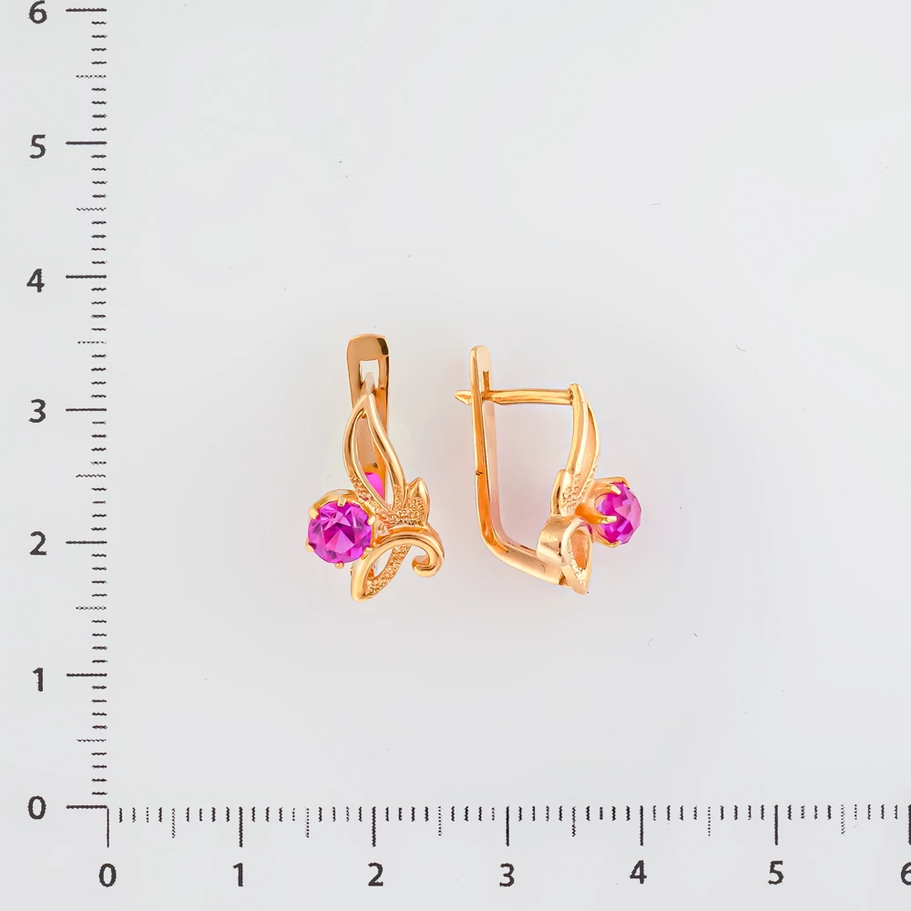Серьги с фианитом из красного золота 585 пробы