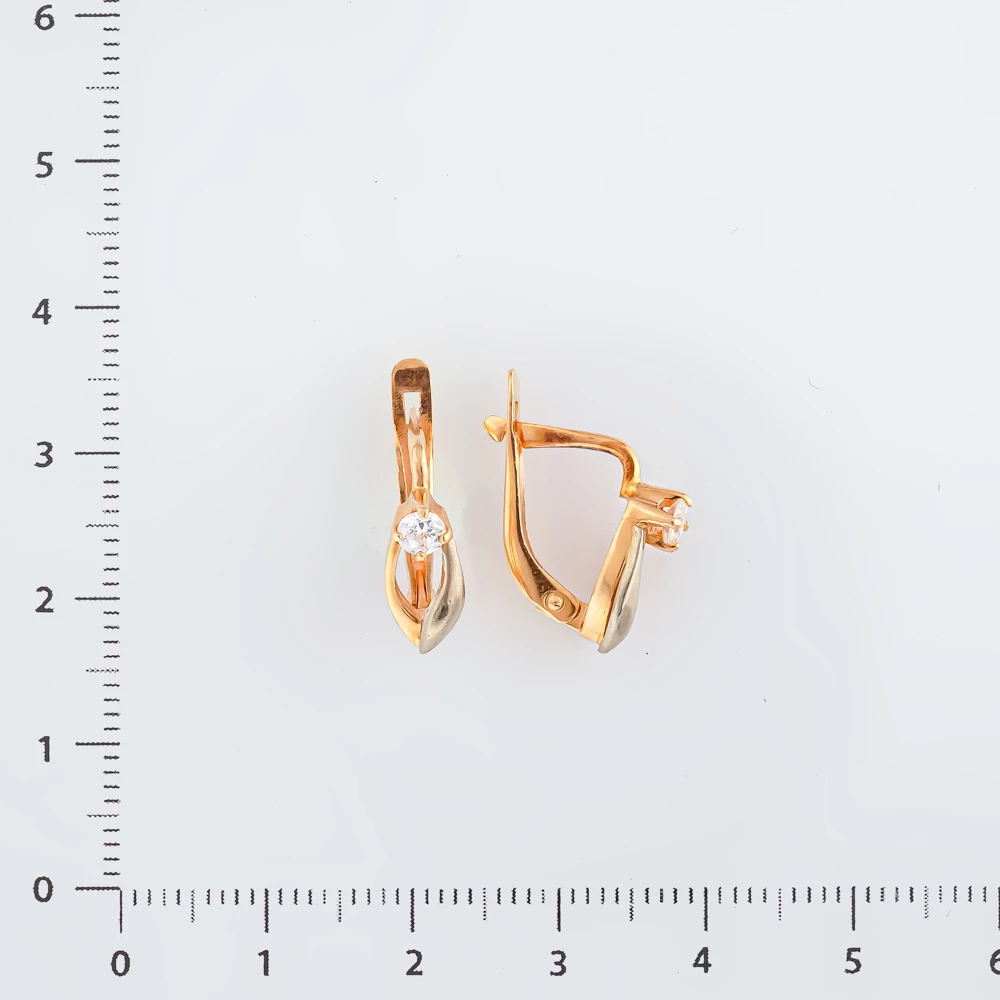 Серьги с фианитом из красного золота 585 пробы