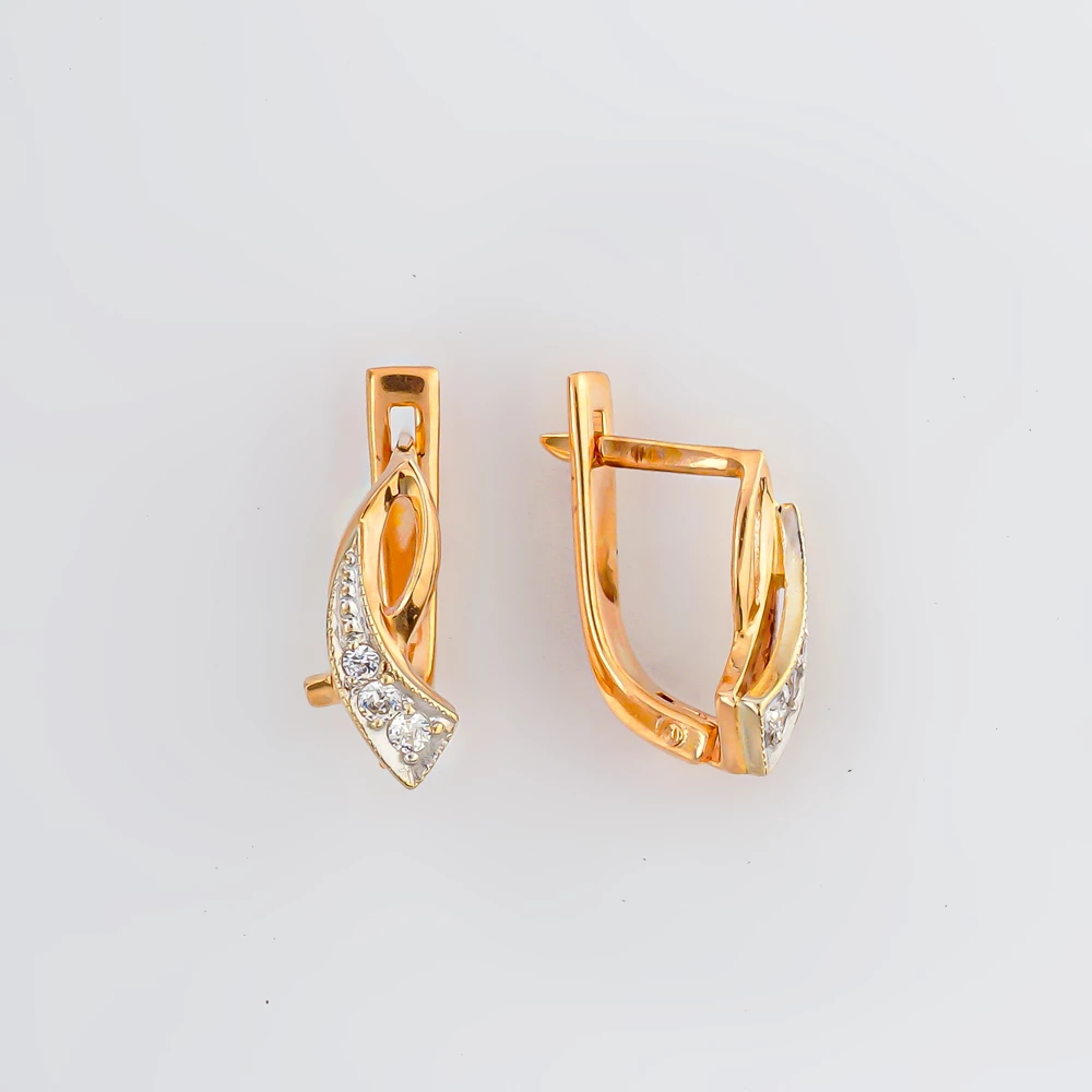 Серьги с фианитом из красного золота 585 пробы