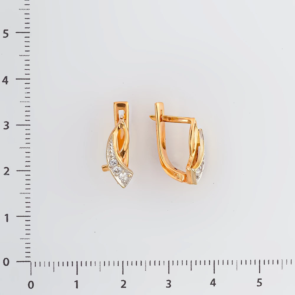 Серьги с фианитом из красного золота 585 пробы