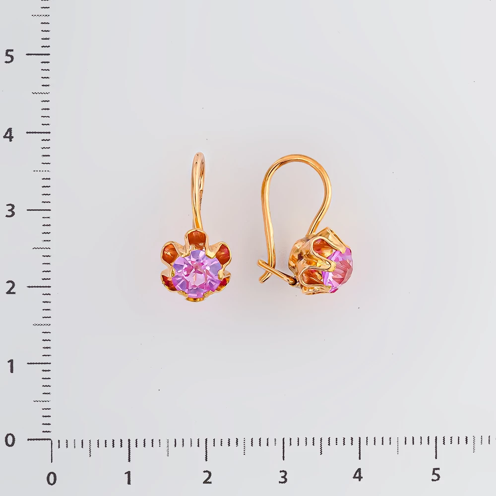 Серьги с фианитом из красного золота 583 пробы