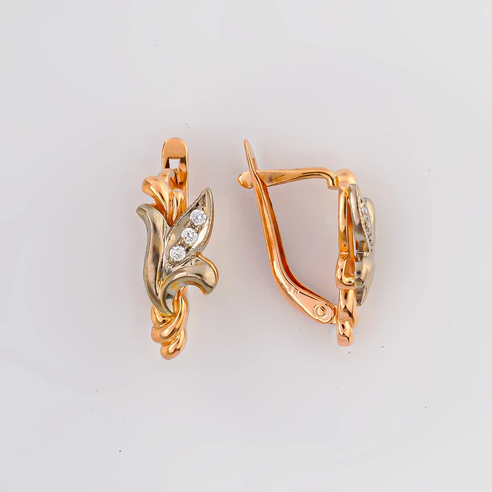 Серьги с фианитом из красного золота 585 пробы