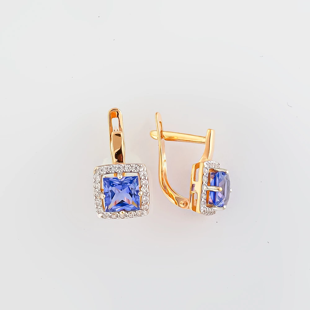 Серьги с ситаллом из красного золота 585 пробы