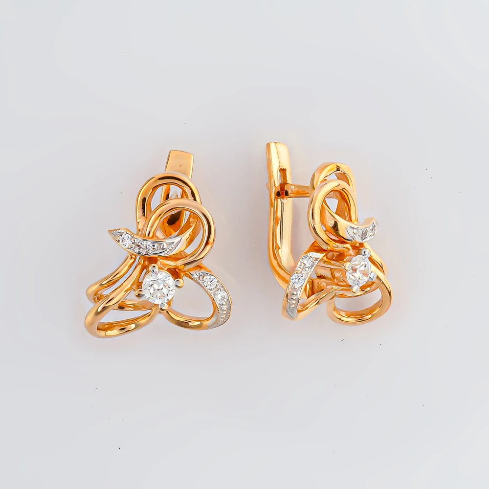 Серьги с фианитом из красного золота 585 пробы