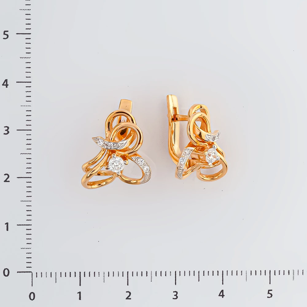 Серьги с фианитом из красного золота 585 пробы