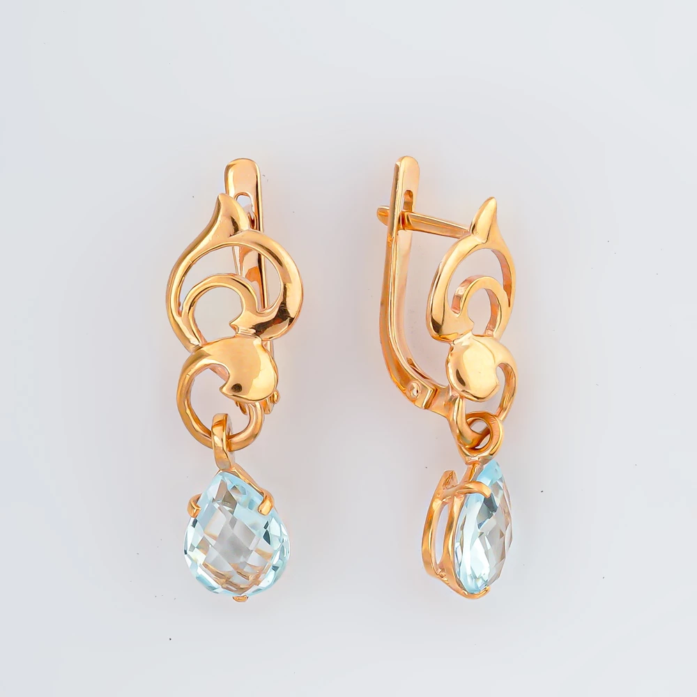 Серьги с топазом из красного золота 585 пробы