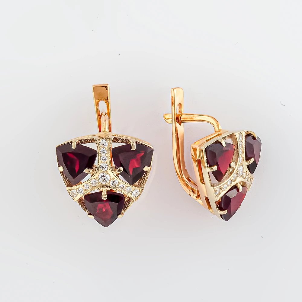 Серьги с гранатом из красного золота 585 пробы