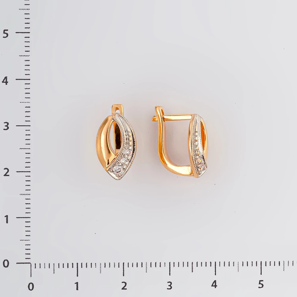 Серьги с фианитом из красного золота 585 пробы