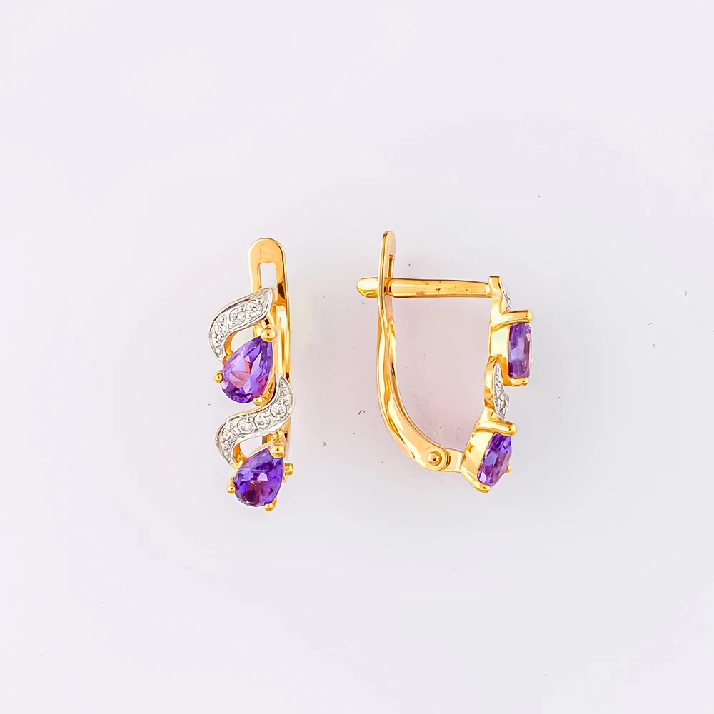 Серьги с аметистом из красного золота 585 пробы